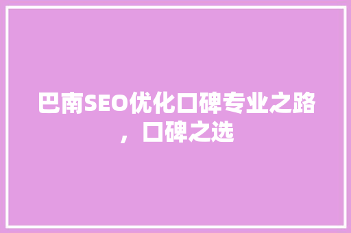 巴南SEO优化口碑专业之路，口碑之选