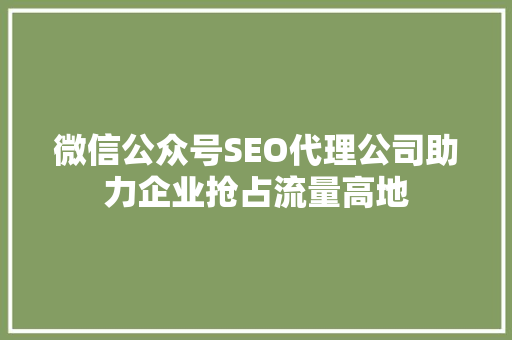 微信公众号SEO代理公司助力企业抢占流量高地