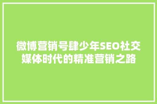 微博营销号肆少年SEO社交媒体时代的精准营销之路