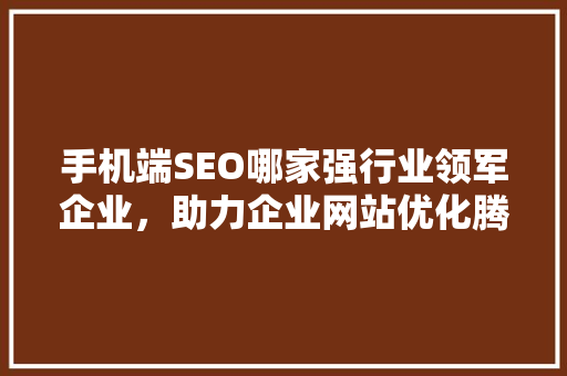 手机端SEO哪家强行业领军企业，助力企业网站优化腾飞