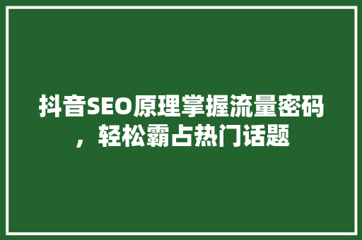 抖音SEO原理掌握流量密码，轻松霸占热门话题  第1张