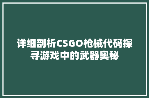 详细剖析CSGO枪械代码探寻游戏中的武器奥秘