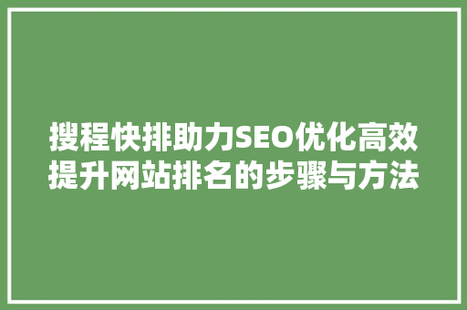 搜程快排助力SEO优化高效提升网站排名的步骤与方法