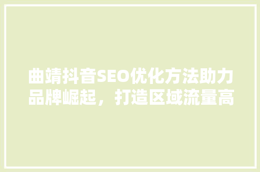 曲靖抖音SEO优化方法助力品牌崛起，打造区域流量高地