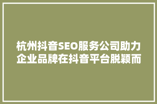 杭州抖音SEO服务公司助力企业品牌在抖音平台脱颖而出