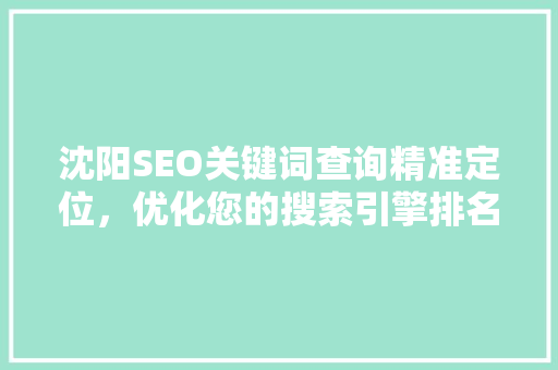沈阳SEO关键词查询精准定位，优化您的搜索引擎排名