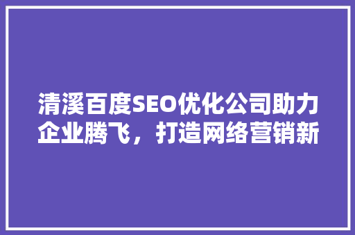 清溪百度SEO优化公司助力企业腾飞，打造网络营销新篇章