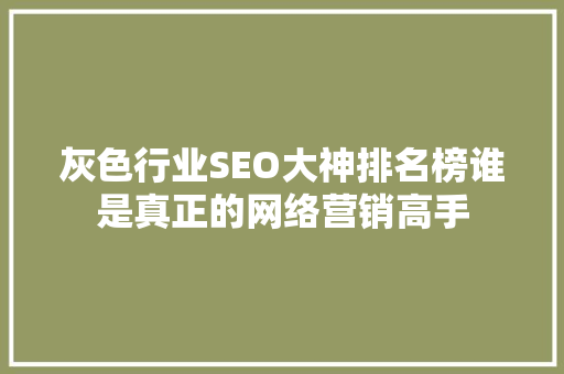 灰色行业SEO大神排名榜谁是真正的网络营销高手