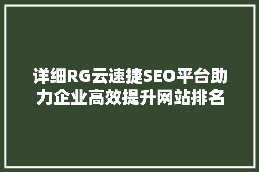 详细RG云速捷SEO平台助力企业高效提升网站排名