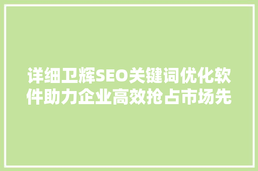 详细卫辉SEO关键词优化软件助力企业高效抢占市场先机