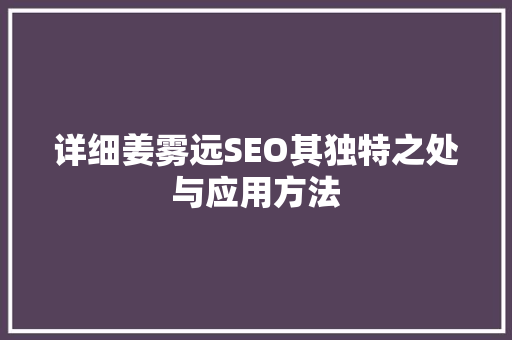 详细姜雾远SEO其独特之处与应用方法  第1张