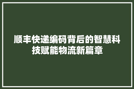 顺丰快递编码背后的智慧科技赋能物流新篇章