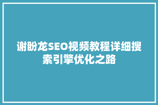 谢盼龙SEO视频教程详细搜索引擎优化之路