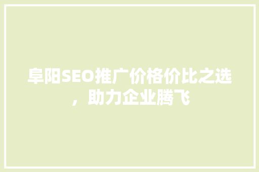 阜阳SEO推广价格价比之选，助力企业腾飞