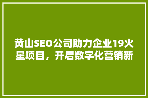 黄山SEO公司助力企业19火星项目，开启数字化营销新篇章