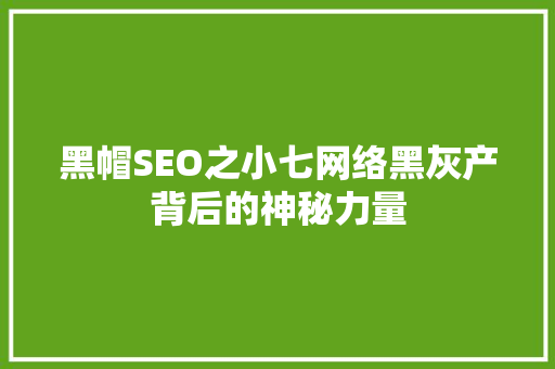 黑帽SEO之小七网络黑灰产背后的神秘力量