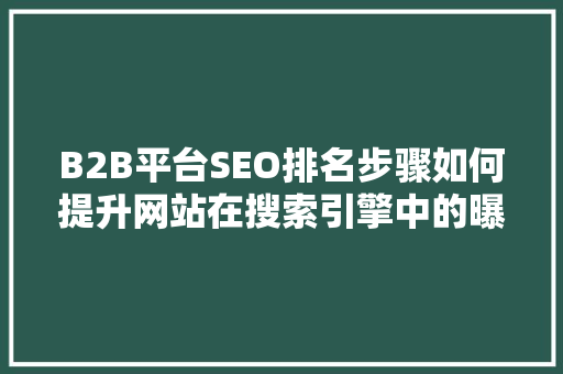 B2B平台SEO排名步骤如何提升网站在搜索引擎中的曝光率