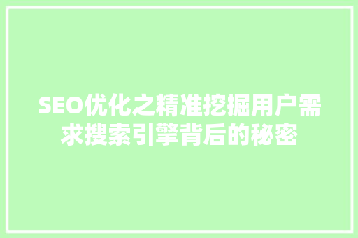 SEO优化之精准挖掘用户需求搜索引擎背后的秘密