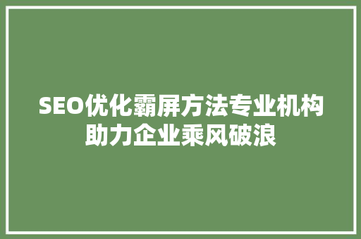 SEO优化霸屏方法专业机构助力企业乘风破浪
