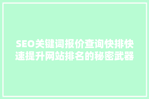 SEO关键词报价查询快排快速提升网站排名的秘密武器