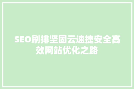 SEO刷排坚固云速捷安全高效网站优化之路