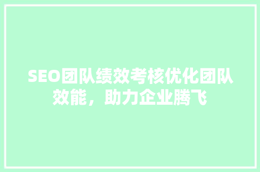 SEO团队绩效考核优化团队效能，助力企业腾飞