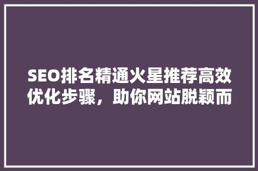SEO排名精通火星推荐高效优化步骤，助你网站脱颖而出