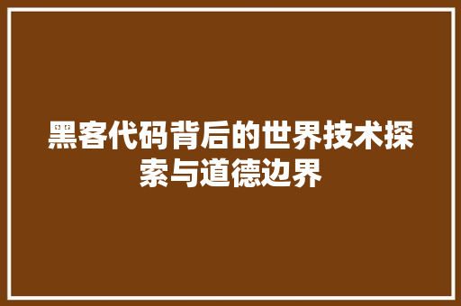 黑客代码背后的世界技术探索与道德边界
