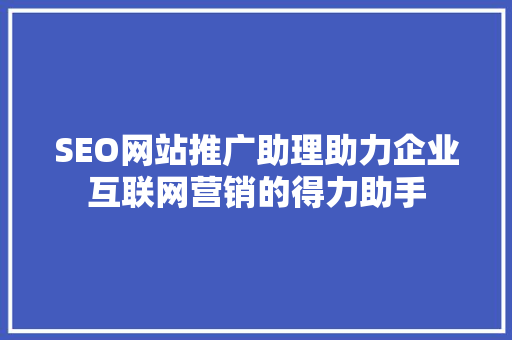 SEO网站推广助理助力企业互联网营销的得力助手