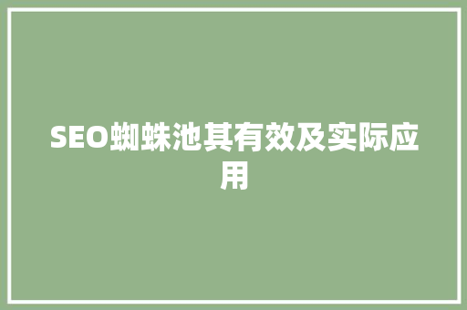 SEO蜘蛛池其有效及实际应用  第1张