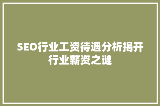 SEO行业工资待遇分析揭开行业薪资之谜
