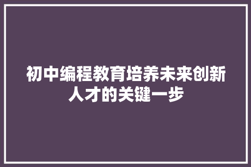 初中编程教育培养未来创新人才的关键一步