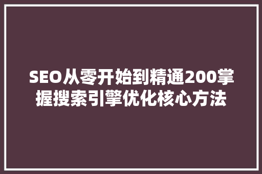 SEO从零开始到精通200掌握搜索引擎优化核心方法  第1张