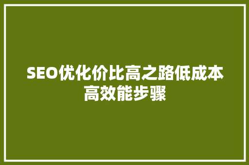 SEO优化价比高之路低成本高效能步骤