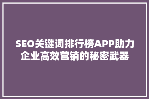SEO关键词排行榜APP助力企业高效营销的秘密武器