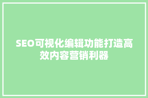 SEO可视化编辑功能打造高效内容营销利器