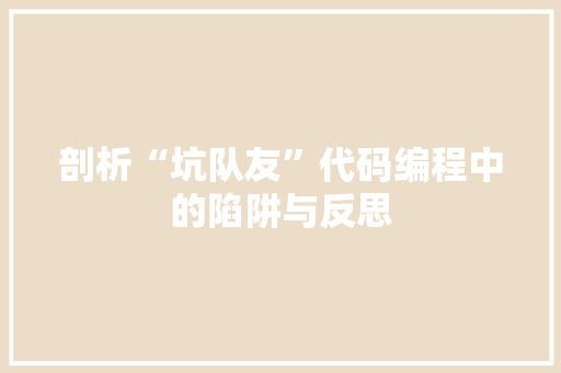 剖析“坑队友”代码编程中的陷阱与反思