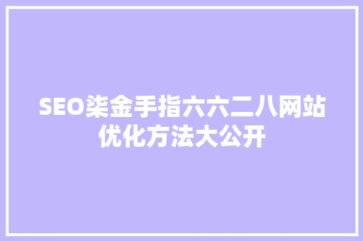 SEO柒金手指六六二八网站优化方法大公开
