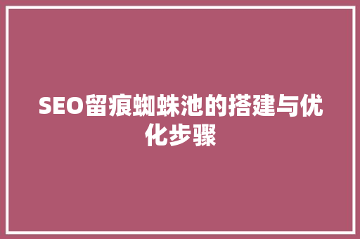 SEO留痕蜘蛛池的搭建与优化步骤