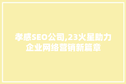 孝感SEO公司,23火星助力企业网络营销新篇章