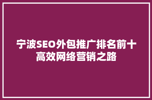 宁波SEO外包推广排名前十高效网络营销之路