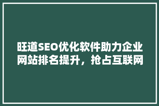 旺道SEO优化软件助力企业网站排名提升，抢占互联网市场先机