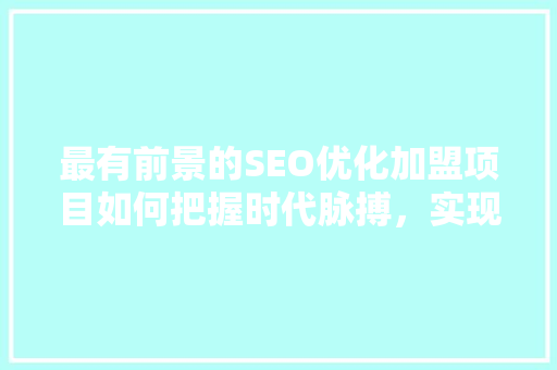 最有前景的SEO优化加盟项目如何把握时代脉搏，实现财富增长