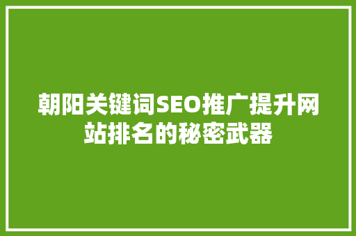 朝阳关键词SEO推广提升网站排名的秘密武器