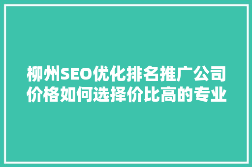 柳州SEO优化排名推广公司价格如何选择价比高的专业服务