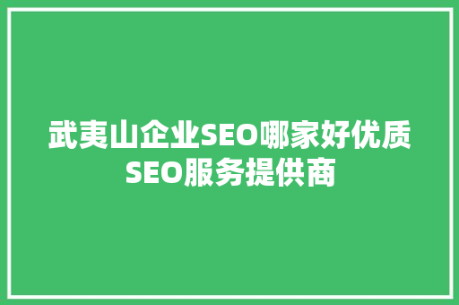 武夷山企业SEO哪家好优质SEO服务提供商