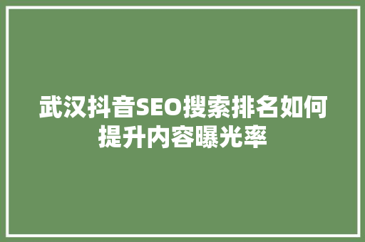武汉抖音SEO搜索排名如何提升内容曝光率