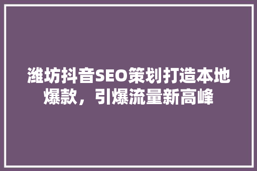 潍坊抖音SEO策划打造本地爆款，引爆流量新高峰  第1张