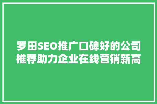 罗田SEO推广口碑好的公司推荐助力企业在线营销新高度