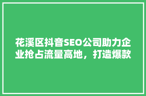 花溪区抖音SEO公司助力企业抢占流量高地，打造爆款短视频